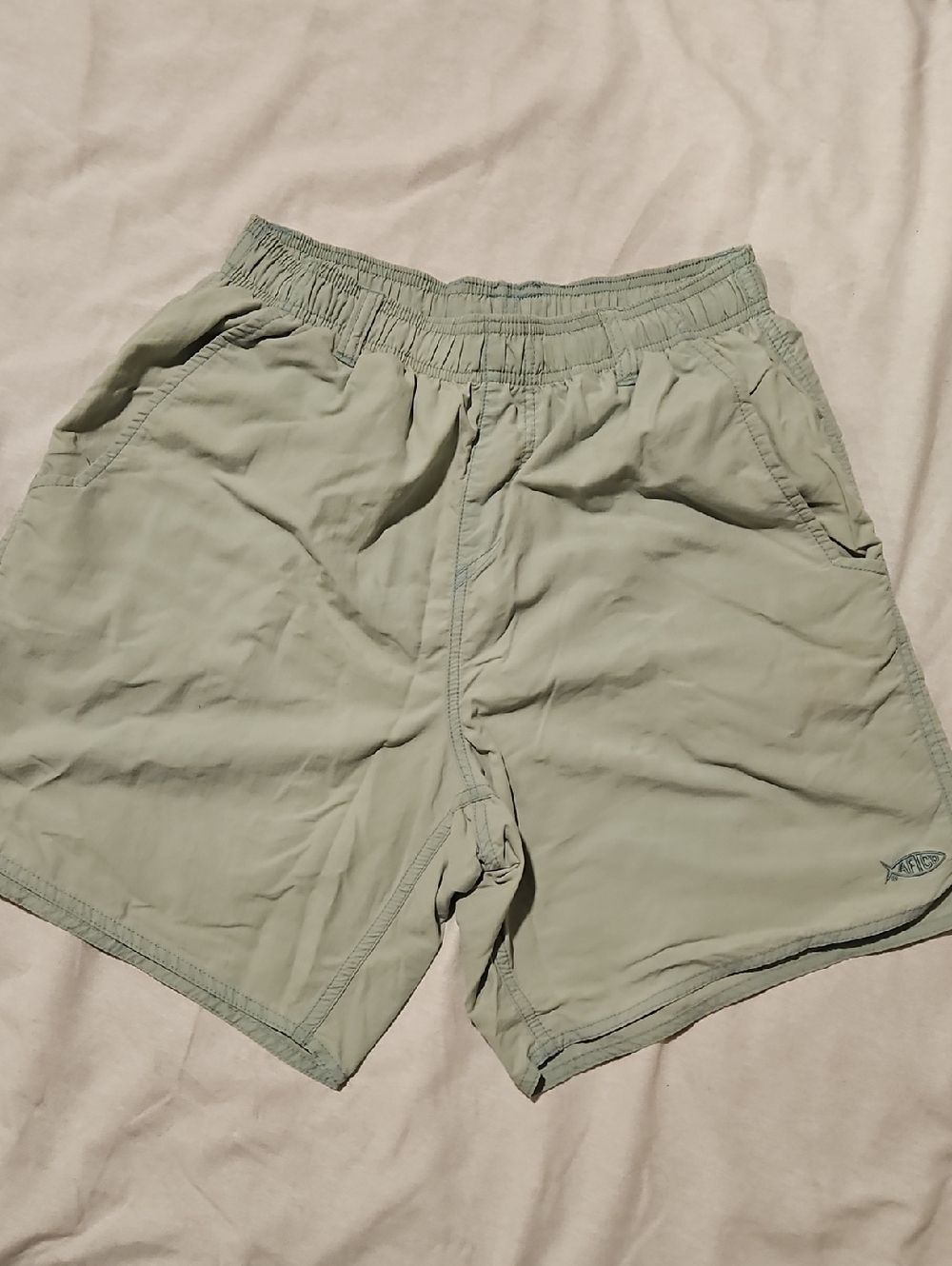 AFTCO Sage Green Elastic Waist Drawstring Swim Shorts Small